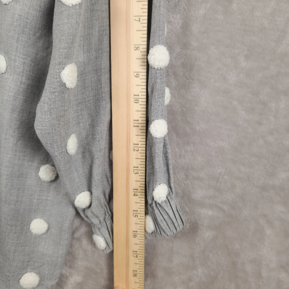 Zara Blouse Top Women's Size S Gray Pompom Details 7/8 Sleeves Office Casual - Picture 8 of 8